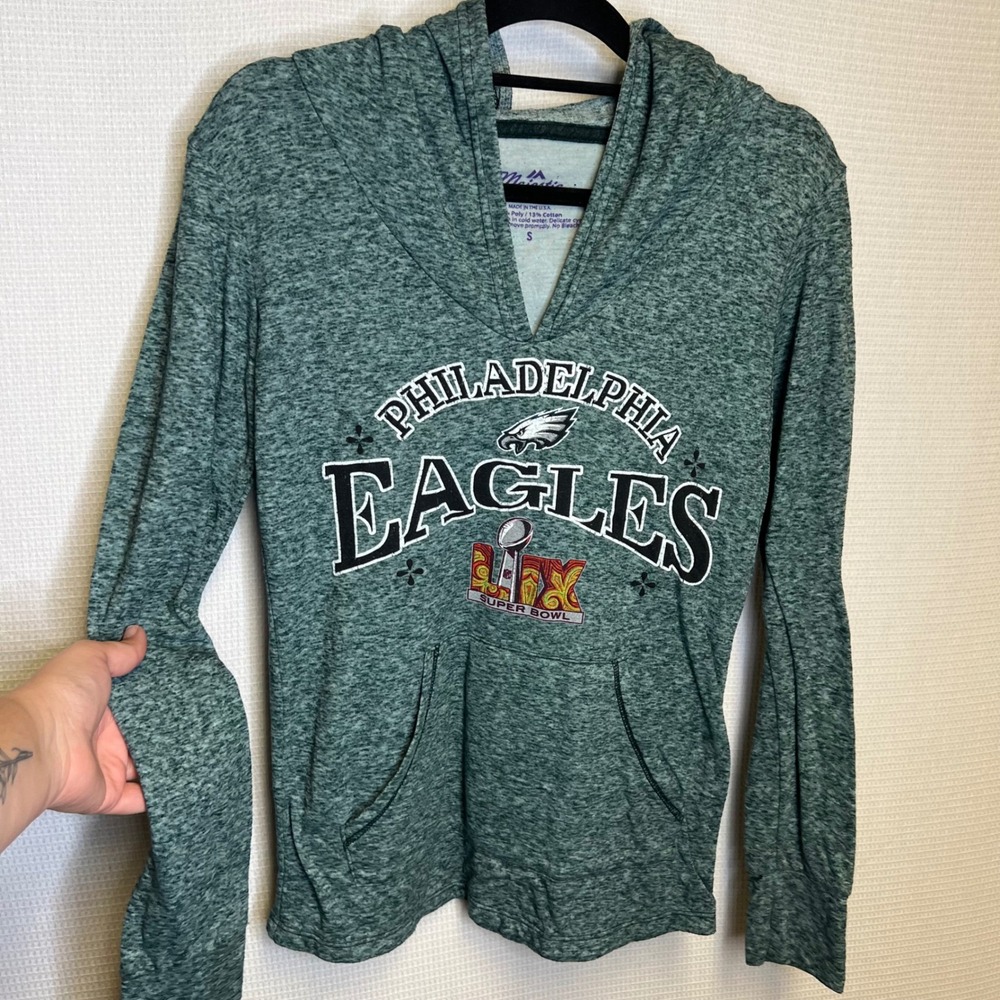 Majestic Threads Philadelphia Eagles Super Bowl LII Heather Green Hoodie Small